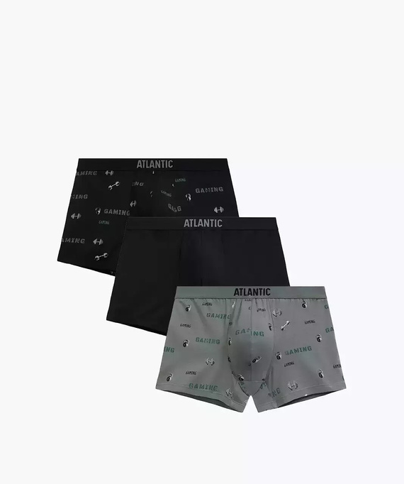 Herren Boxershorts 3MH-223/25 Schwarz-Khaki – Baumwolle, 3er-Pack, bequemer Schnitt