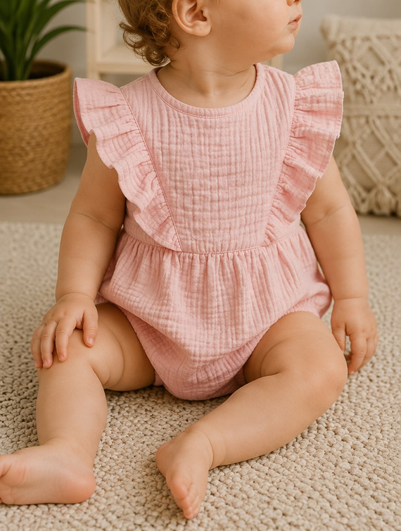 Mamatti Baby-Musselin-Strampler RA50206, luftiges Rosa