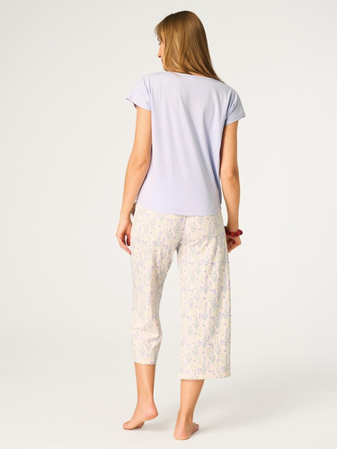 Key LNS 986 Damen Baumwollpyjama 3/4 Violett Ecru
