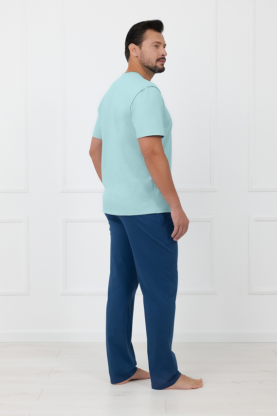 Herren-Pyjama Devon Italian Fashion aus Baumwolle, lange Hose - Türkis
