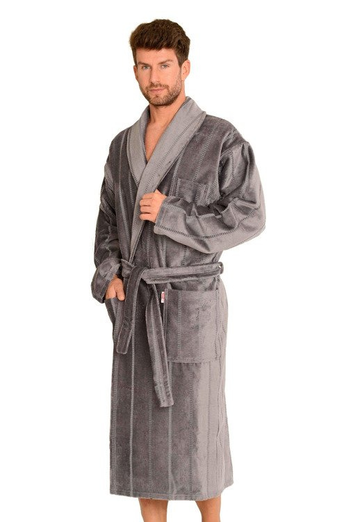 803 / 819 Zwillingsfrottee-Herrenbademantel Forex - grau gestreift (graue Gürtel)