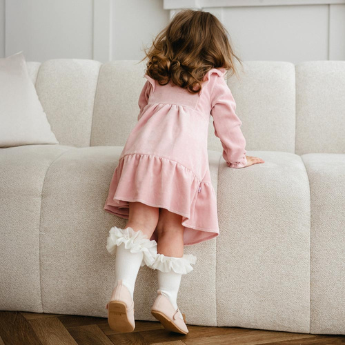 Fluffy Tails Eevi Samtkleid – rosa, mit Rüschen an den Schultern