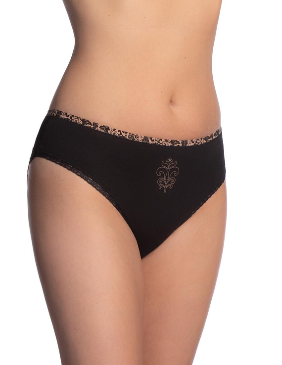 Lama L-1604 BI Damen Bikini-Slips aus Baumwolle Schwarz/Beige 2er-Pack