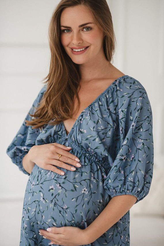 Milk Sun Milk&Love blaues Umstands- und Stillkleid mit Blumen