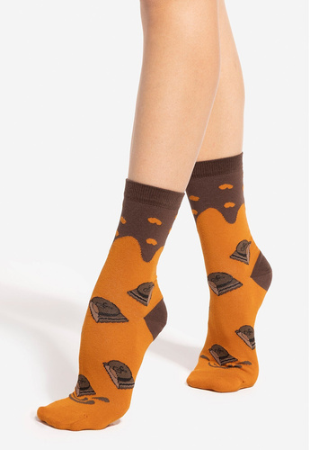 U04.WED Wedel wz.07 Socken – Unisex, Muster inspiriert von Schokolade, Carmel Choco