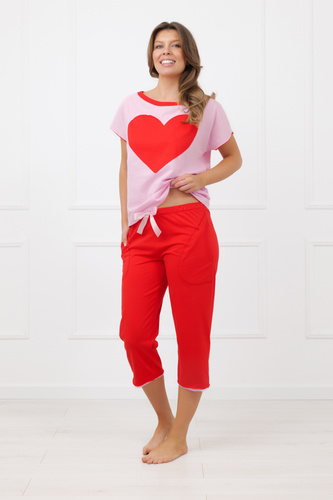 Damenpyjama Sabrina Italian Fashion 100% Baumwolle – kurzer Ärmel, 3/4 Hose