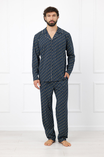 Herren-Pyjama Italian Fashion Broken 100% Baumwolle Lang mit Knöpfen