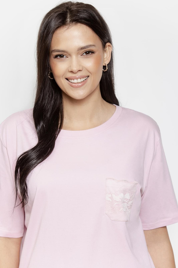 Damenpyjama Adria Taro – Baumwoll-Pyjama mit Spitzen-Tasche, 7/8 Hose, kurze Ärmel