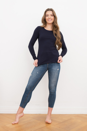 Ibiza Bluse Damen Langarm Italienische Mode - navy blau