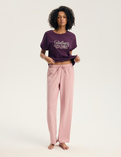 Henderson Galla 45445 Damen-Pyjama 100% Baumwolle Lange Hose lila-altrosa