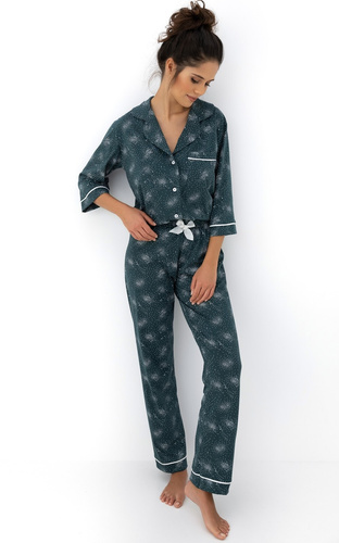 Sydney Sensis Pyjama Grün – eleganter Damenpyjama aus Baumwolle mit Knöpfen