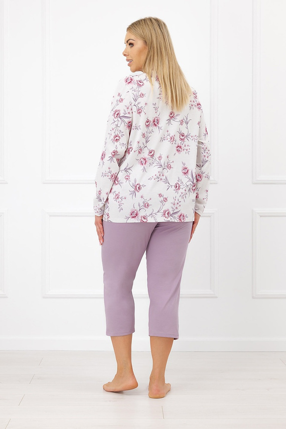 Italian Fashion Mariella Damen-Pyjama aus Baumwolle, zum Knöpfen, 3/4-Hose
