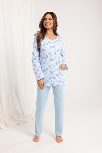 710 Regina Damenpyjama, blau – Baumwolle, lange Ärmel, Knöpfe, klassischer Komfort