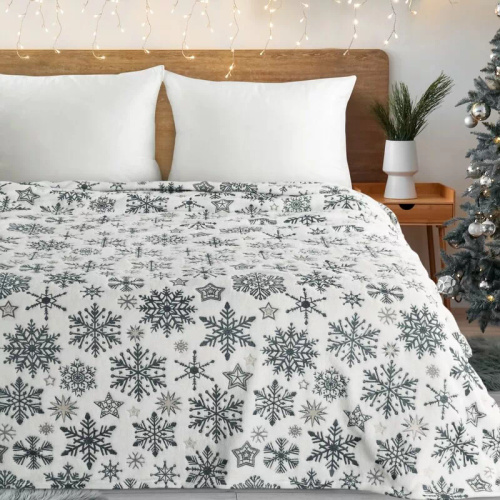 Eurofirany Weihnachtsdecke, Weiß, Marineblau, Schneeflocken – weicher Überwurf aus Mikrofaser, 240 g/m²