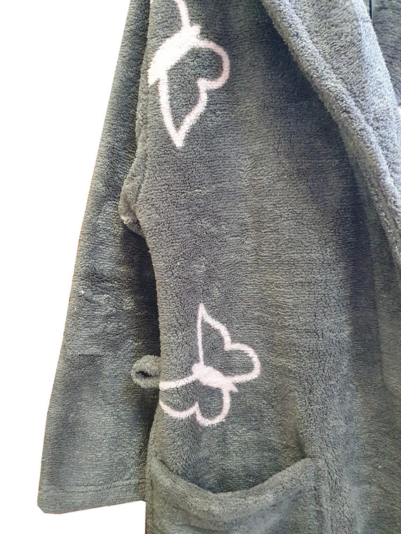 672 Schmetterlinge Kurzer Forex Damen Bademantel - grau