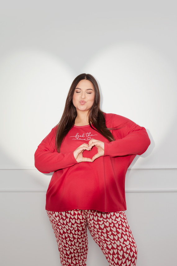 Evora Damen Schlafanzug langarm, lange Hose Italian Fashion - rot/print