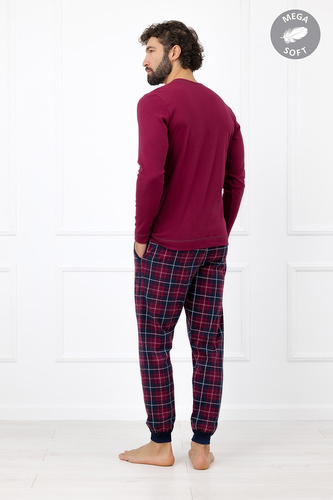 Italian Fashion Brajan Herren-Pyjama Mega Soft, lang, karierte Hose - bordeaux
