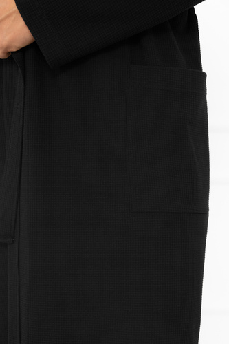 Bono Herren Bademantel Italian Fashion schwarz - mit Gürtel, geprägtes Muster, elegant und bequem