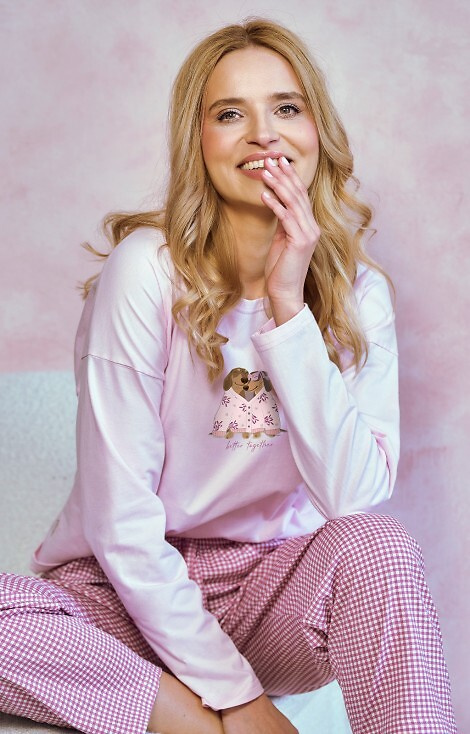 3434 Elisa Taro Damenpyjama – 100 % Baumwolle, lange Ärmel, Hundeaufdruck