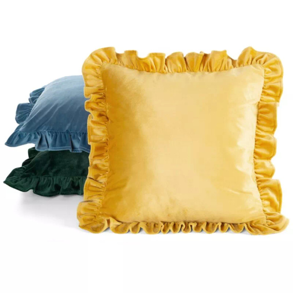 Kissenbezug Brenda 45x45 Salbei Samt Eurofirany Volant mustard