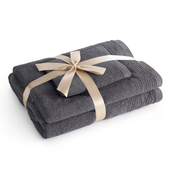 Komplett 3-teiliges Handtuchset Eurofirany 500 GSM Baumwolle in Premium-Geschenkbox, Graphit