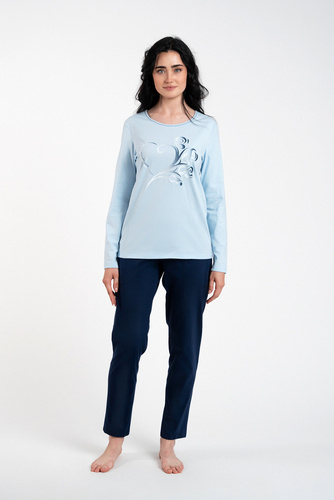 Arietta Damen Schlafanzug mit langen Ärmeln und Hose Italian Fashion - blau