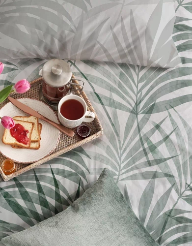 Milargo Verde 004 Satinbettwäsche mit Faro-Blättern, grau