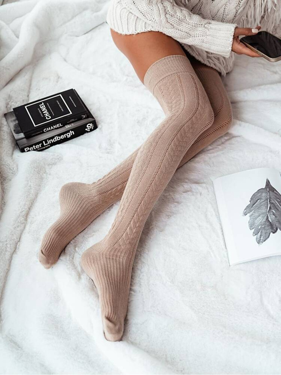 0347.001 Openwork Braid Damen Overknee-Socken Milena – Beige
