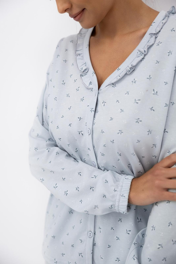 Lucille Sensis Taubenpyjama für Damen – Baumwollpyjama mit Rüschen und langer Hose