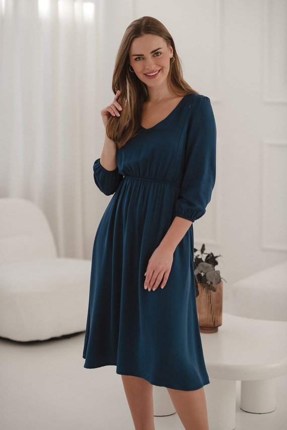 Lovely Dress Midi Milk&Love Umstands- und Stillkleid – Marineblau, 100 % Viskose, 3/4-Ärmel | Stil und Komfort