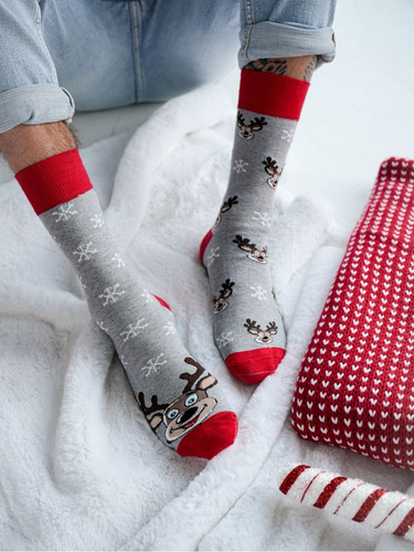1290.039 Milena Weihnachtssocken mit Rentiermotiv – Ungleichmäßig, Hellmeliert