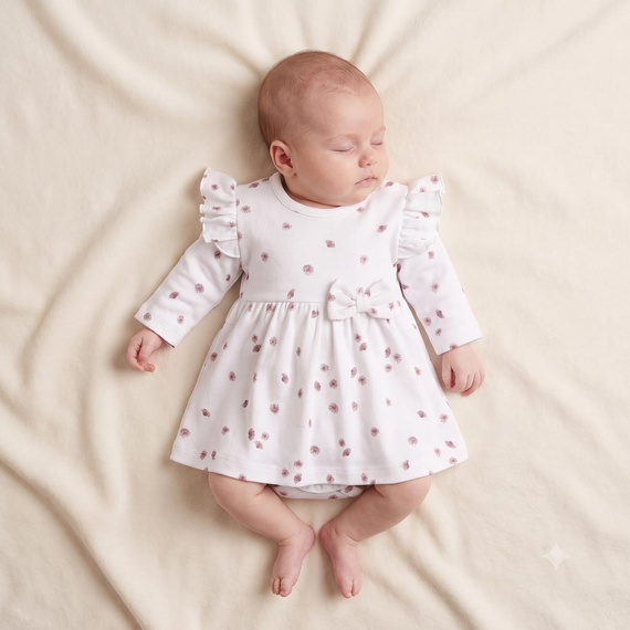 226159 Nicol Mädchenkleid-Body ecru mit langen Ärmeln und Blumenmuster