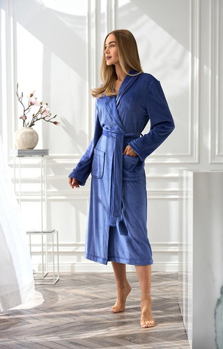 2510 Aura L&L Damenbademantel lang marineblau – weich, warm