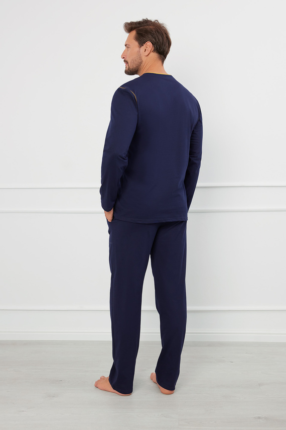 Ludwik Herren Schlafanzug mit langen Ärmeln, lange Hose Italian Fashion - navy blue 