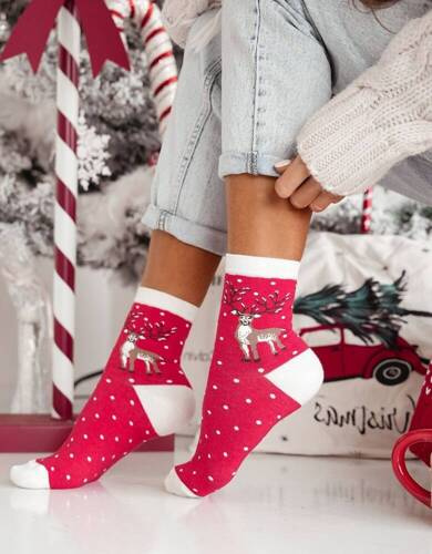 1283-021 Milena Weihnachts-Rentier-Damensocken – rot