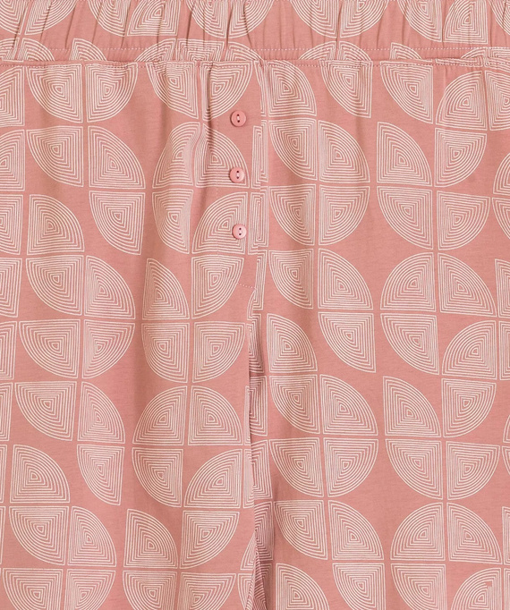 Atlantic NLP-522 Damen Schlafanzug Lang 100% Baumwolle Gemusterte Hose Rosa