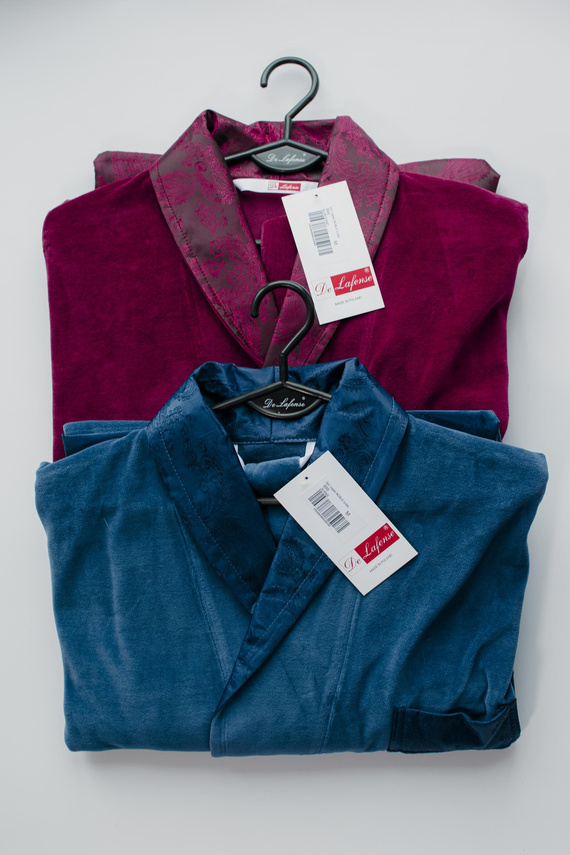 866 Noble Men's De Lafense Velours Bademantel - kurz, elegant, Baumwolle - burgunderrot