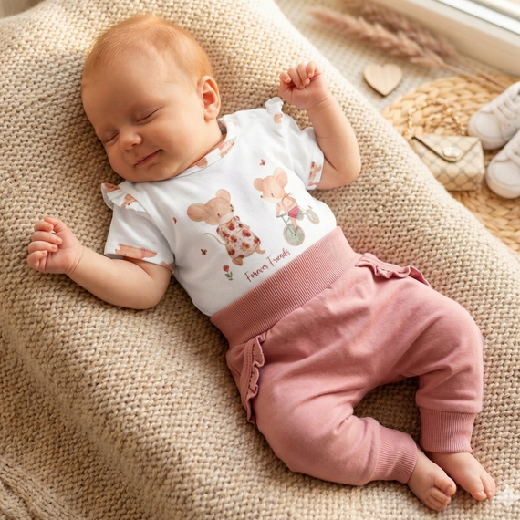 Baby T-Shirt Nini Little Mouse Bio-Baumwolle Kurzarm Druck Mädchen