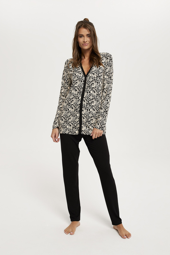 Abisynia Damen Schlafanzug langarm, lange Hose Italian Fashion - print/schwarz