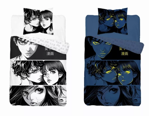 5207 A Fluo 40 Baumwollbettwäsche, leuchtet im Dunkeln, Anime Boy Girl Detexpol