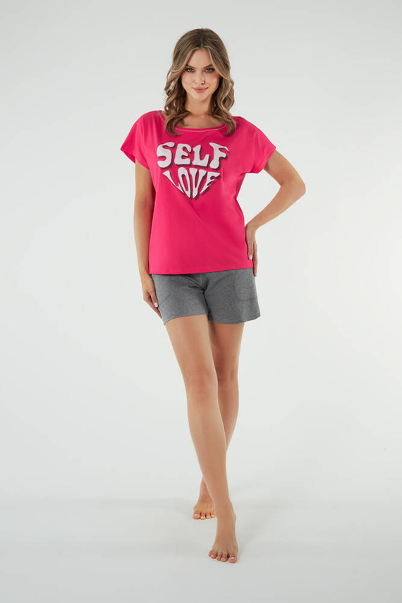 Selfie Damen Schlafanzug mit kurzen Ärmeln, Shorts Italian Fashion - amaranth/melange
