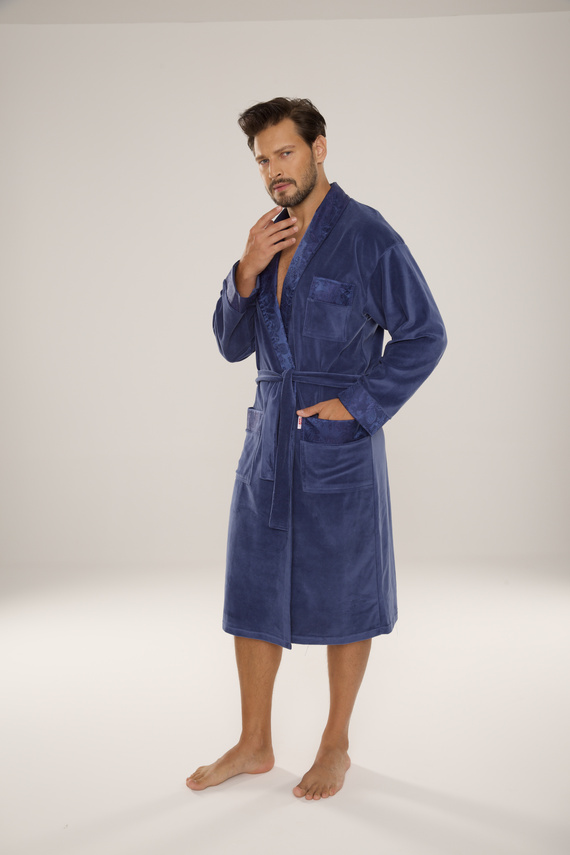 868 Edler Herren-Bademantel aus Velours De Lafense - elegant, weich, hochwertig, Denim