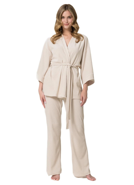 Leveza Darlin 1816 Damen Velours 3/4 Pyjama Set Homewear Sahara
