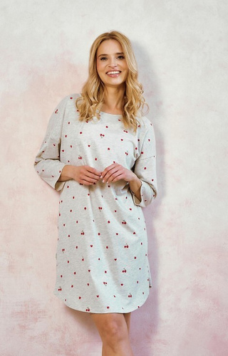3431 Adele Taro Damenshirt, Grau – Baumwolle, fruchtiges Muster, 7/8 Ärmel