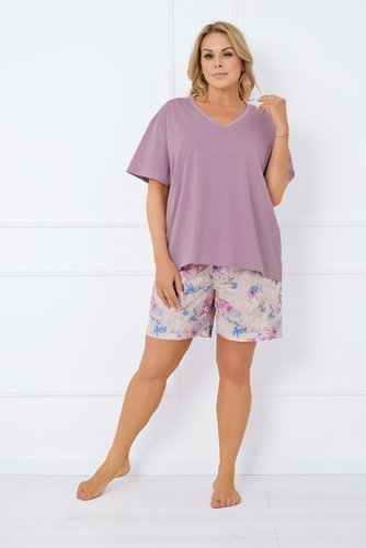 Genoa Damen Kurzarm-Pyjama, Shorts Italian Fashion - heather/print 