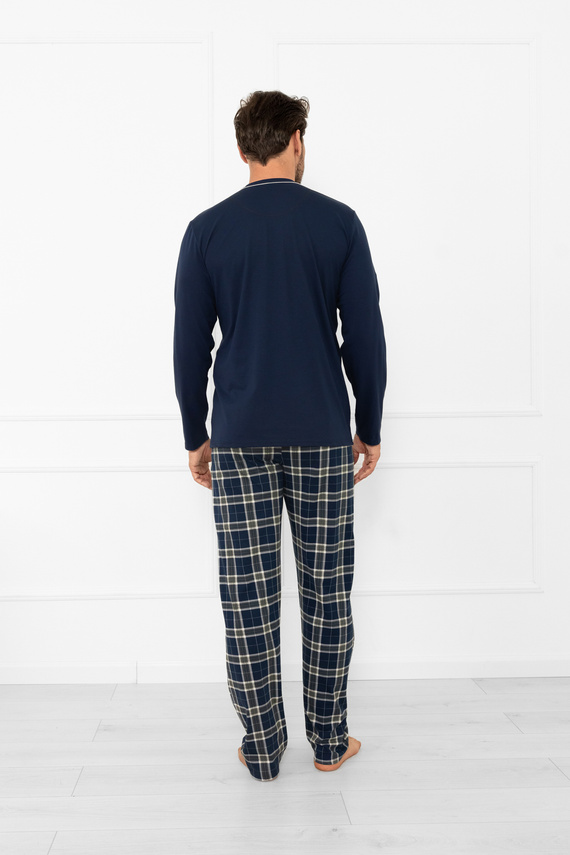 Herren Schlafanzug Andreas - lange Ärmel, lange Hose, Baumwolle Italian Fashion - navy blau/print