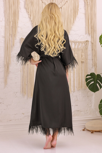 Diva Podomka Kalimo - Satin mit Federn, elegant und sinnlich, schwarz