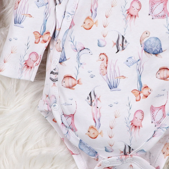 ABN-5471 Underwater World Nini Langarm-Body mit Umschlag – Bio-Baumwolle, für Babys