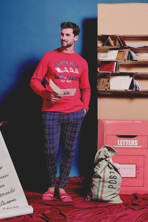 Gioew Herren-Pyjama Sorbetto Rot – festlich, kariert, bequem und stilvoll