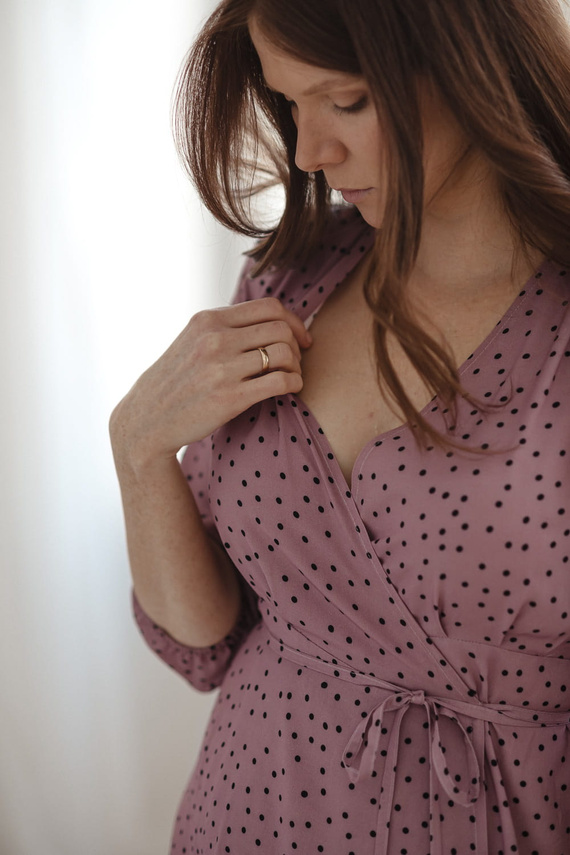 Umstands- und Stillkleid Milk Shake, 3/4-Ärmel Milk&Love, Flieder mit Punkten